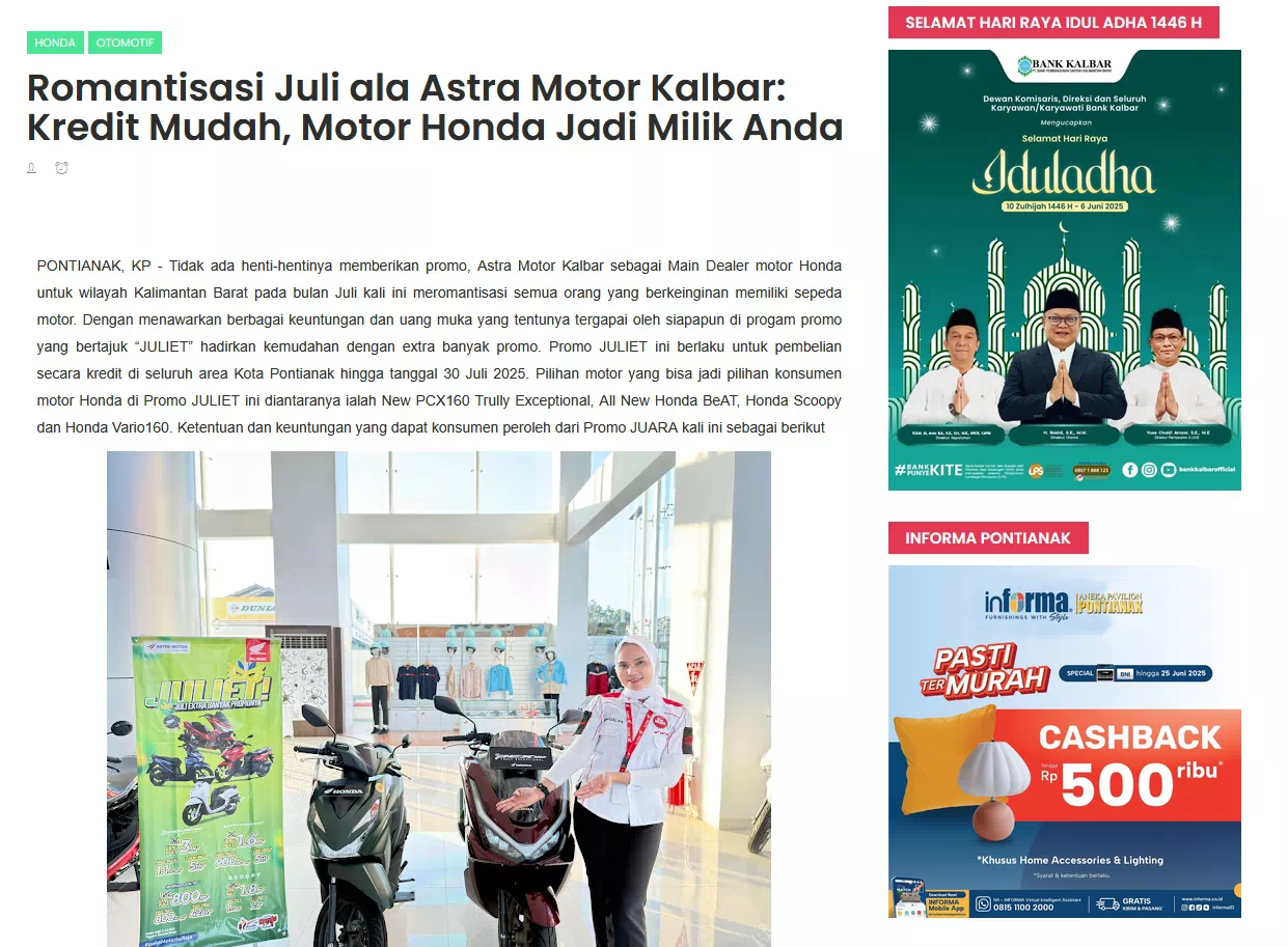 Romantisasi Juli ala Astra Motor Kalbar: Kredit Mudah, Motor Honda Jadi Milik Anda