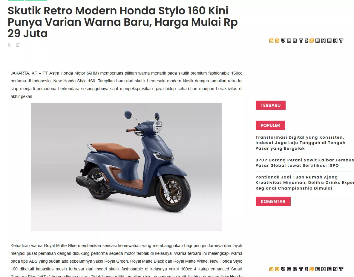 Skutik Retro Modern Honda Stylo 160 Kini Punya Varian Warna Baru, Harga Mulai Rp 29 Juta