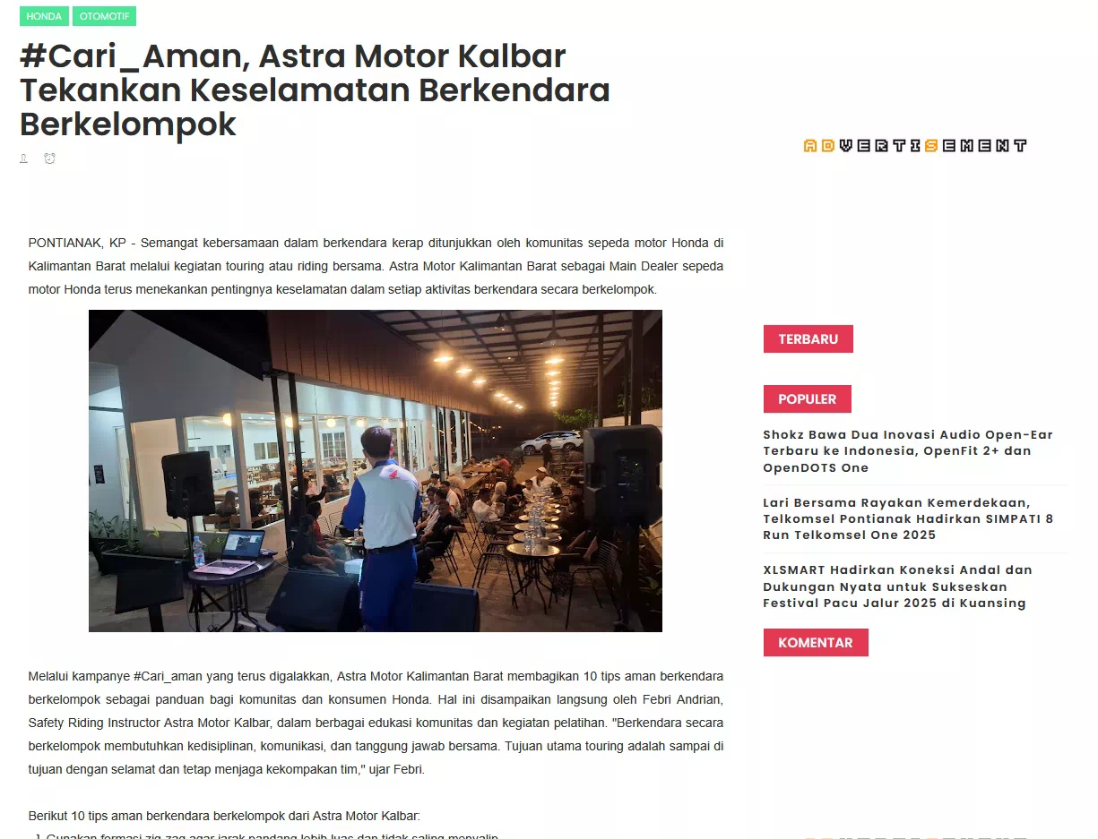 #Cari_Aman, Astra Motor Kalbar Tekankan Keselamatan Berkendara Berkelompok