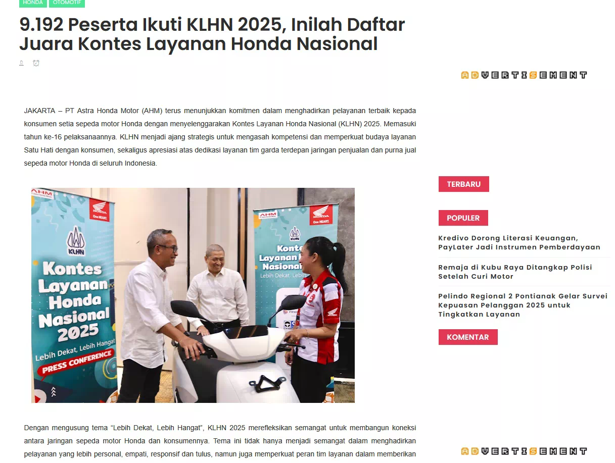 9.192 Peserta Ikuti KLHN 2025, Inilah Daftar Juara Kontes Layanan Honda Nasional