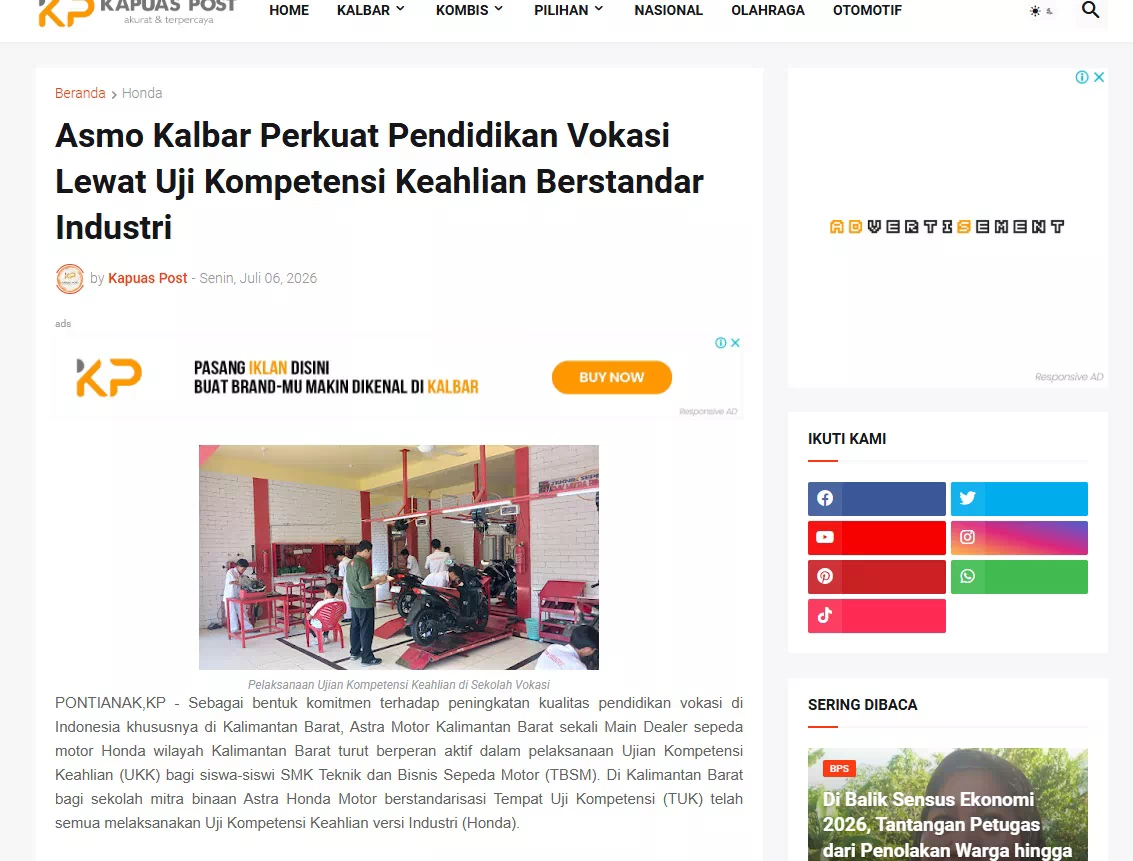 Asmo Kalbar Perkuat Pendidikan Vokasi Lewat Uji Kompetensi Keahlian Berstandar Industri