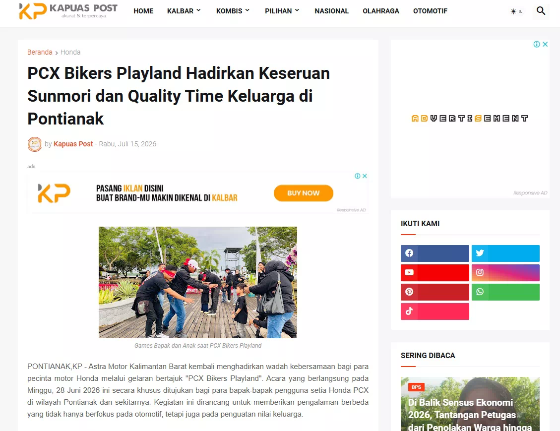 PCX Bikers Playland Hadirkan Keseruan Sunmori dan Quality Time Keluarga di Pontianak