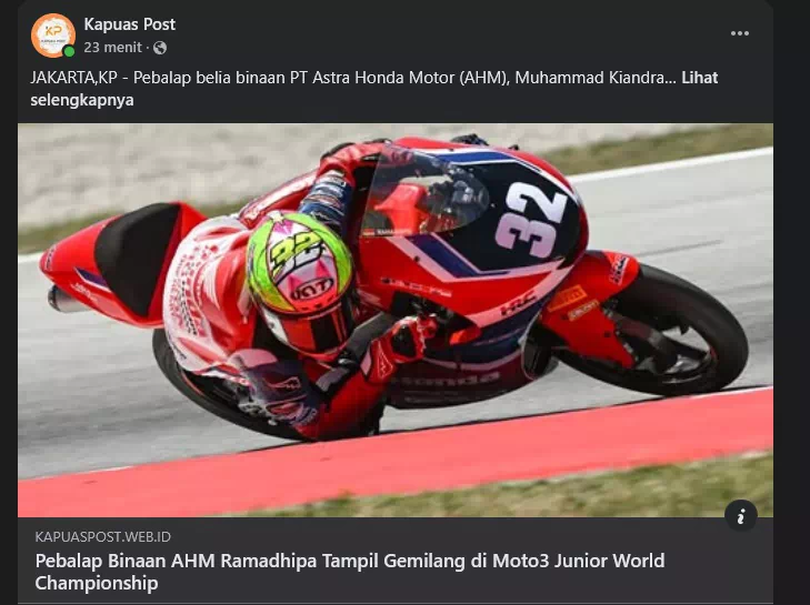 Pebalap belia binaan PT Astra Honda Motor (AHM), Muhammad Kiandra