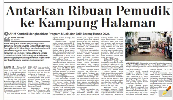 Antarkan Ribuan Pemudik ke Kampung Halaman, AHM Kembali Menghadirkan Program Mudik dan Balik Bareng Honda 2026