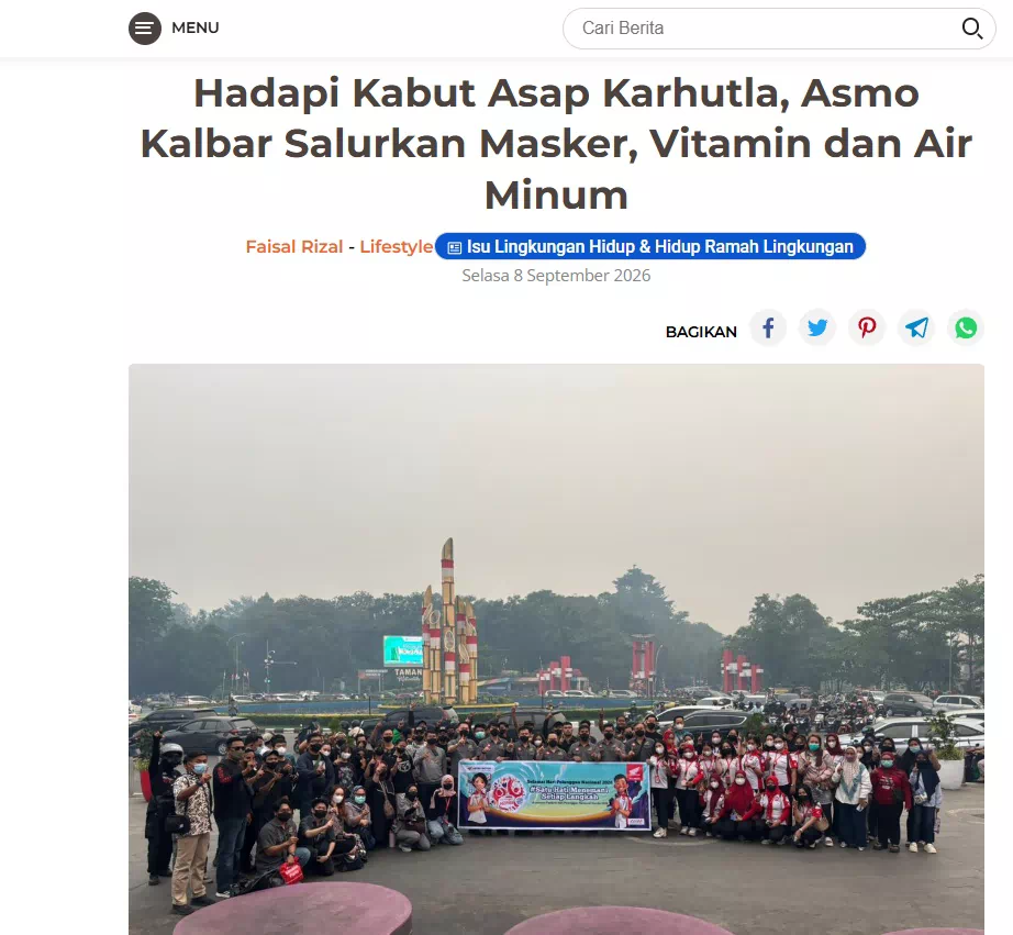 Hadapi Kabut Asap Karhutla, Asmo Kalbar Salurkan Masker, Vitamin dan Air Minum
