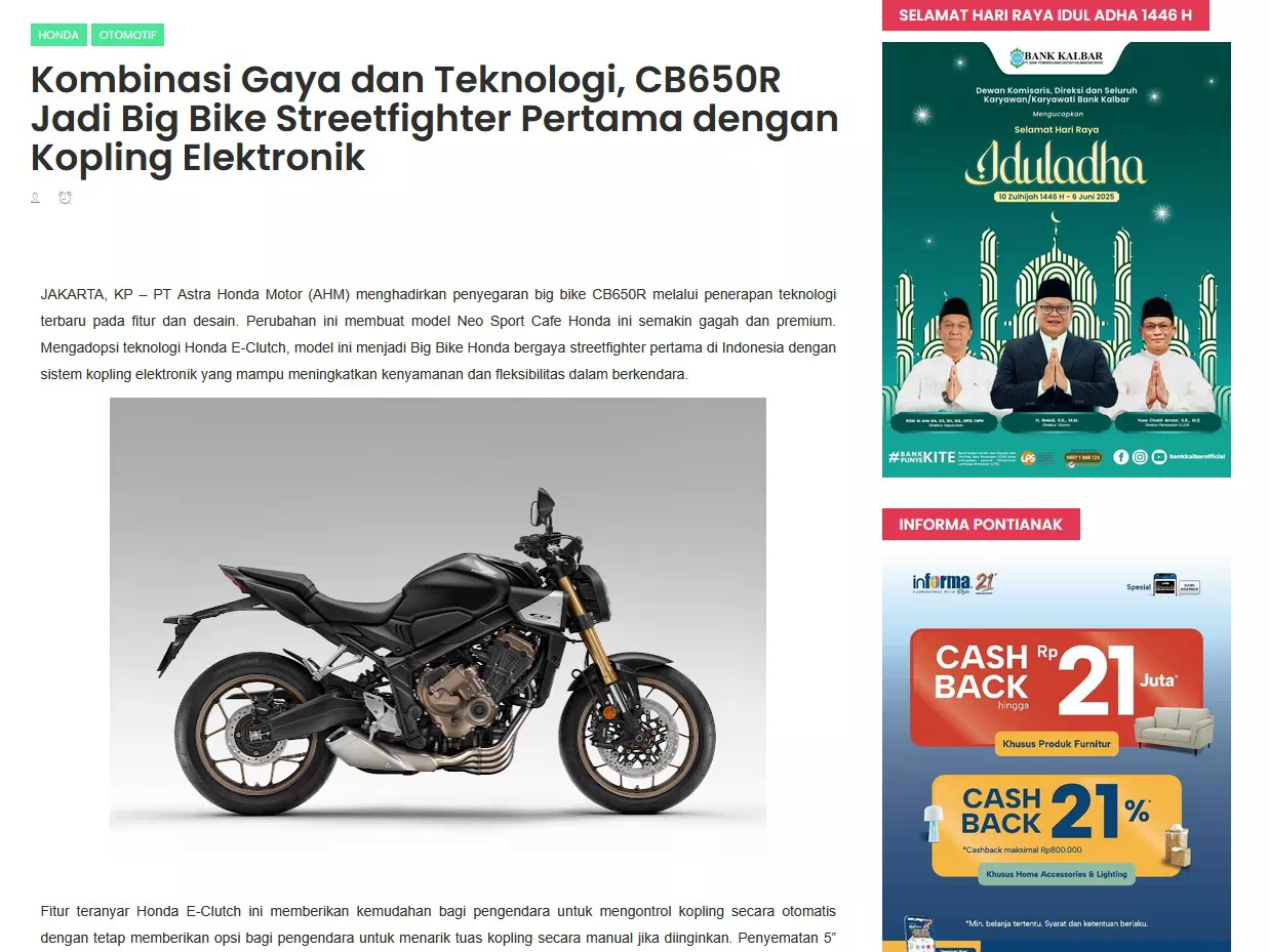 Kombinasi Gaya dan Teknologi, CB650R Jadi Big Bike Streetfighter Pertama dengan Kopling Elektronik
