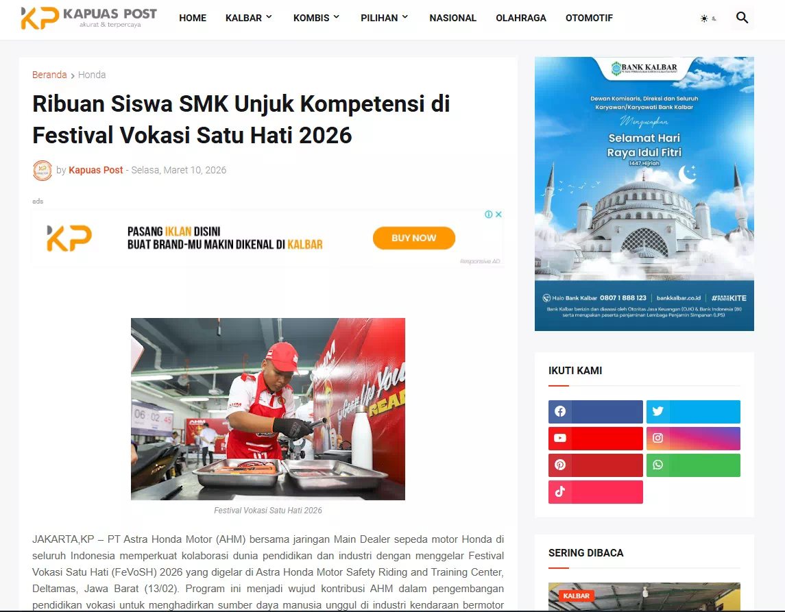 Ribuan Siswa SMK Unjuk Kompetensi di Festival Vokasi Satu Hati 2026