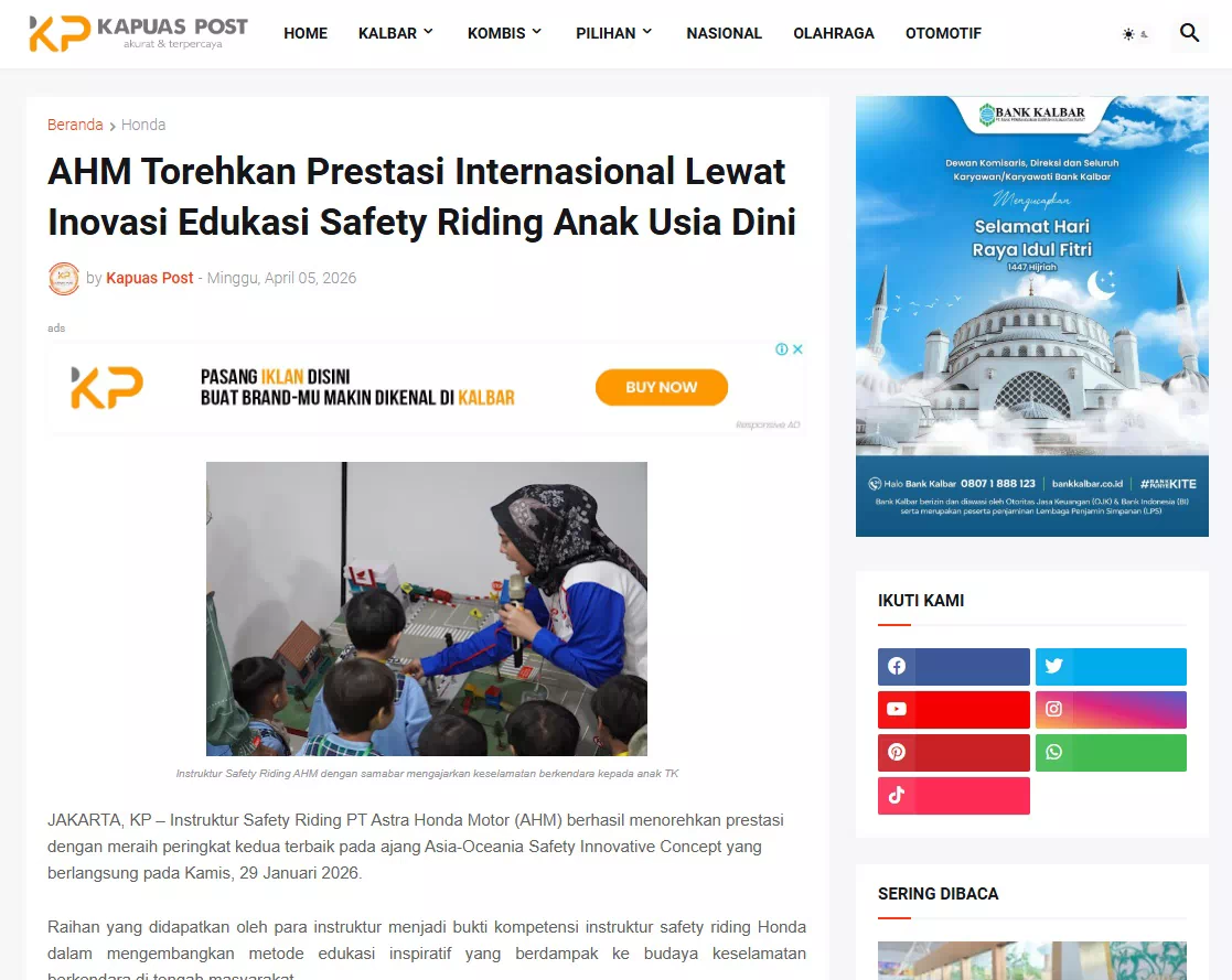 AHM Torehkan Prestasi Internasional Lewat Inovasi Edukasi Safety Riding Anak Usia Dini