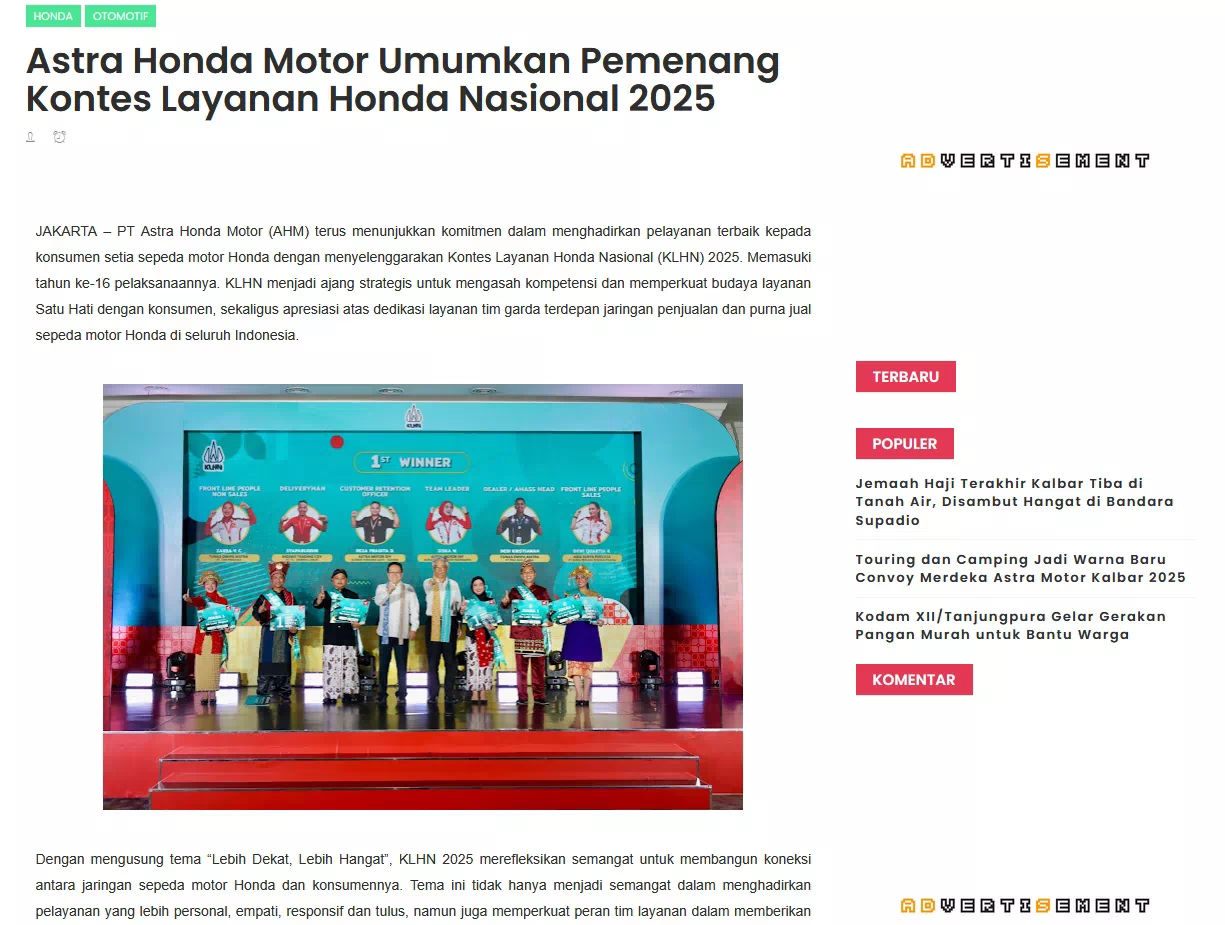 Astra Honda Motor Umumkan Pemenang Kontes Layanan Honda Nasional 2025