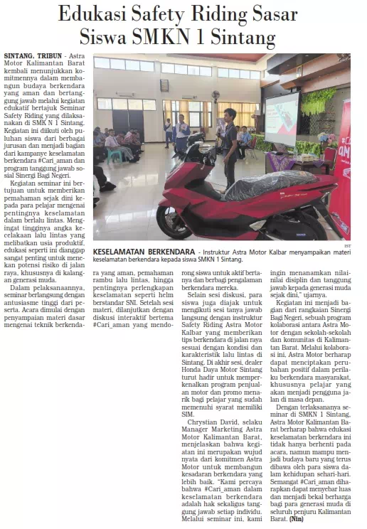 Edukasi Safety Riding Sasar Siswa SMKN 1 Sintang