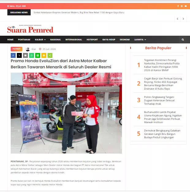 Promo Honda EvoluZion dari Astra Motor Kalbar Berikan Tawaran Menarik di Seluruh Dealer Resmi