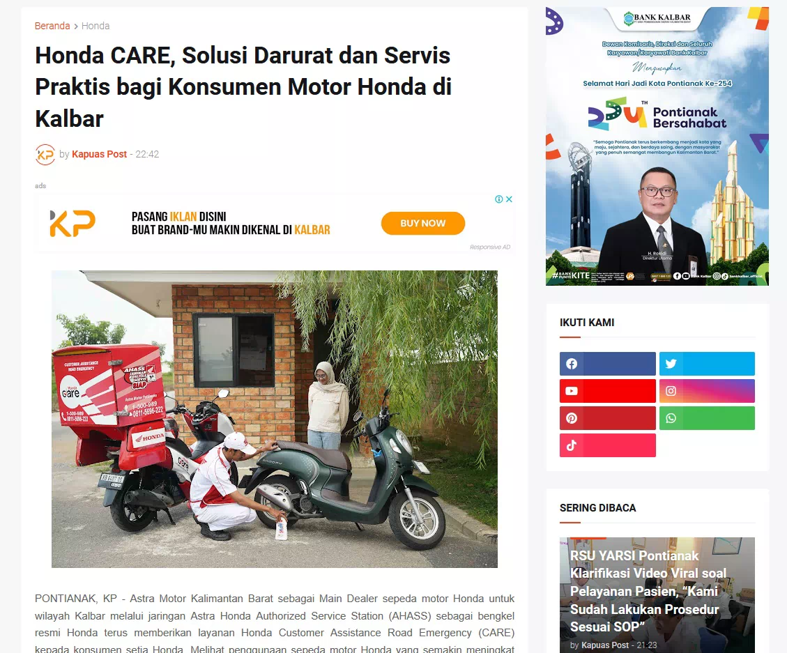 Honda CARE, Solusi Darurat dan Servis Praktis bagi Konsumen Motor Honda di Kalbar
