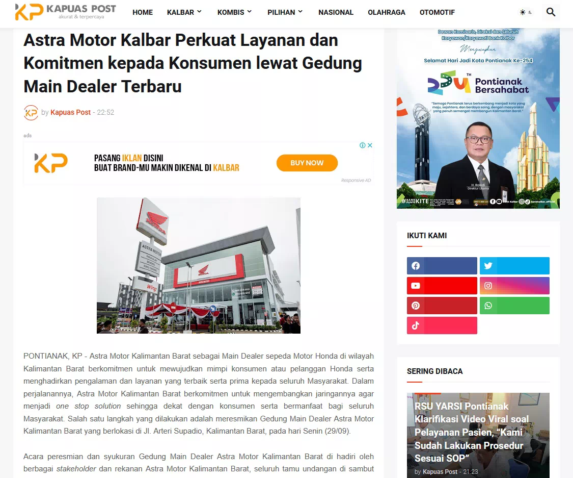 Astra Motor Kalbar Perkuat Layanan dan Komitmen kepada Konsumen lewat Gedung Main Dealer Terbaru