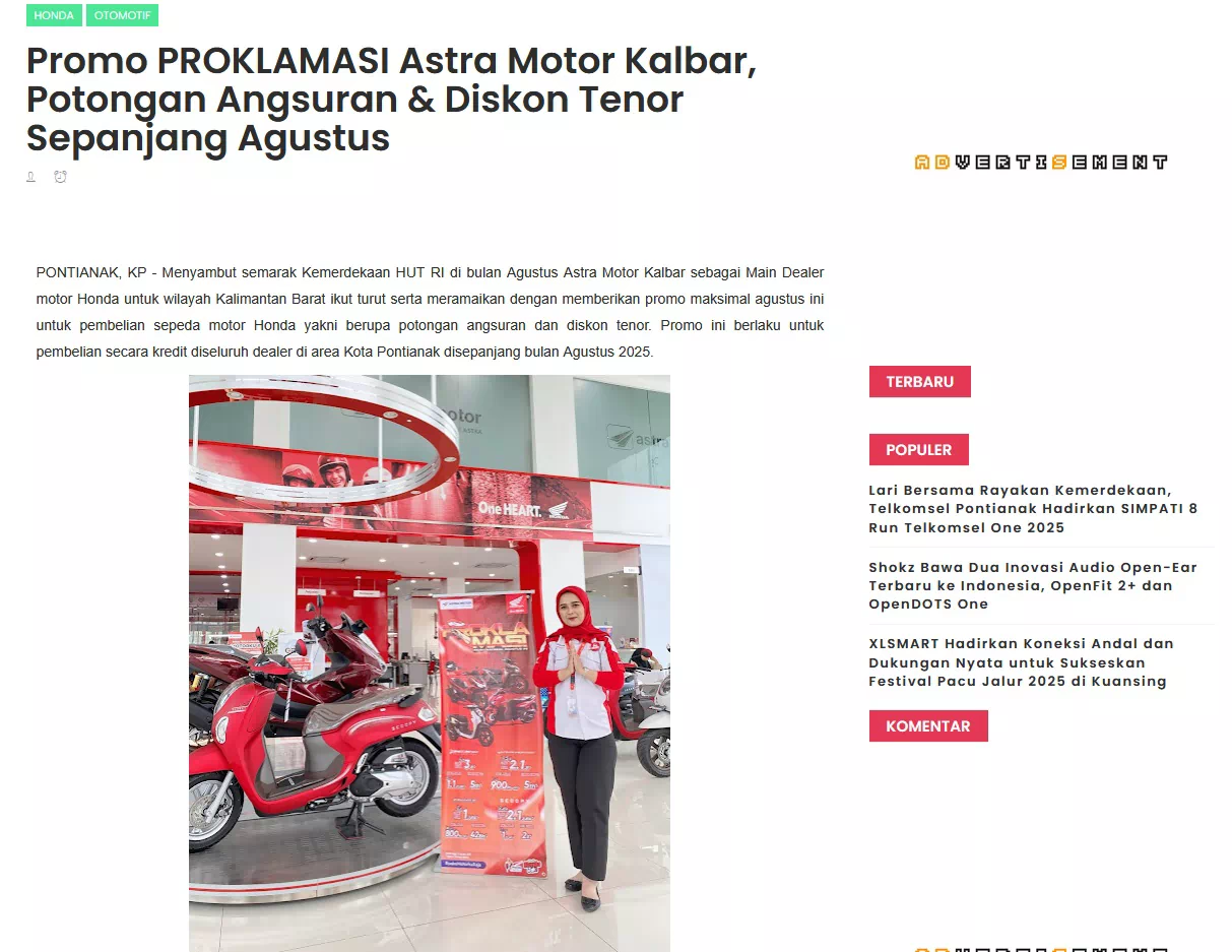 Promo PROKLAMASI Astra Motor Kalbar, Potongan Angsuran &amp; Diskon Tenor Sepanjang Agustus