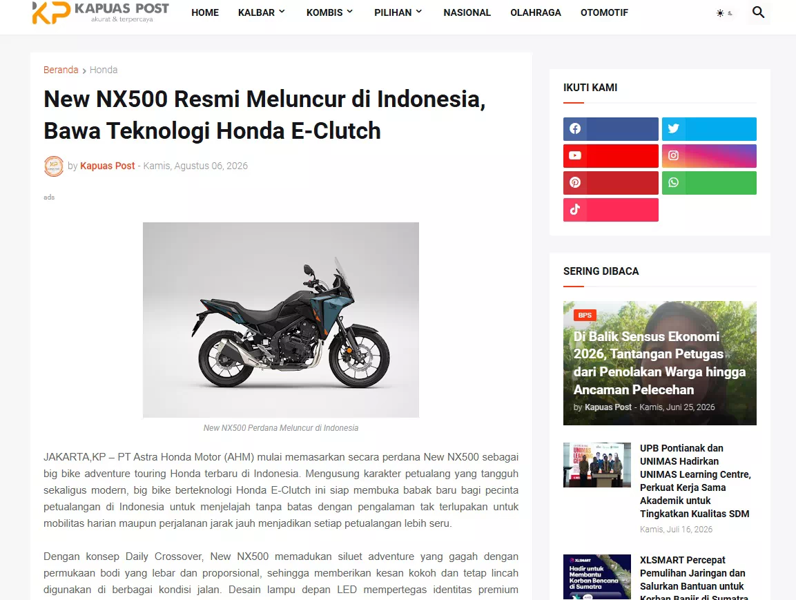 New NX500 Resmi Meluncur di Indonesia, Bawa Teknologi Honda E-Clutch