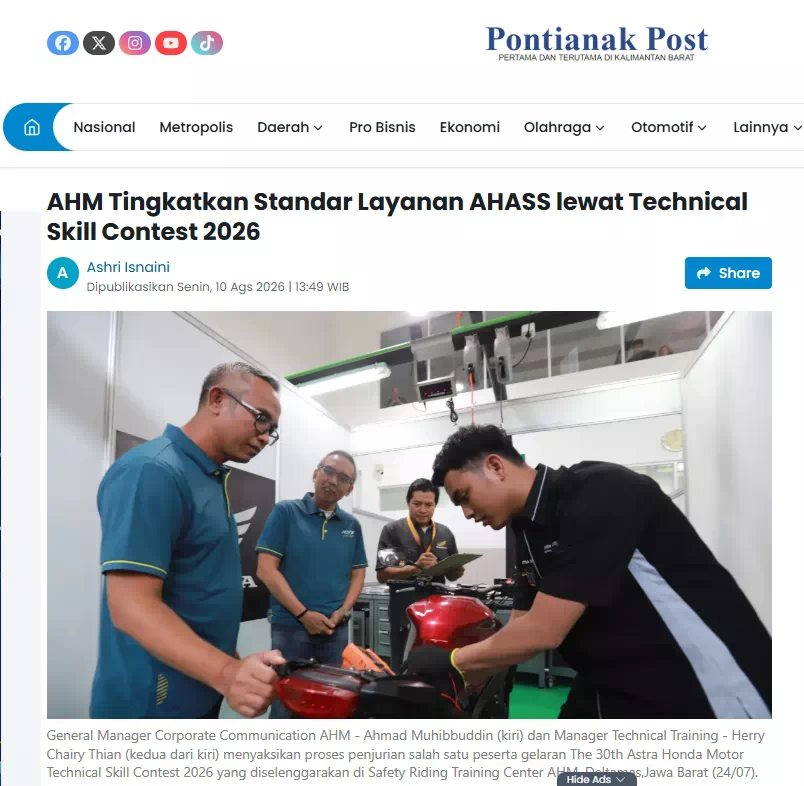 AHM Tingkatkan Standar Layanan AHASS lewat Technical Skill Contest 2026
