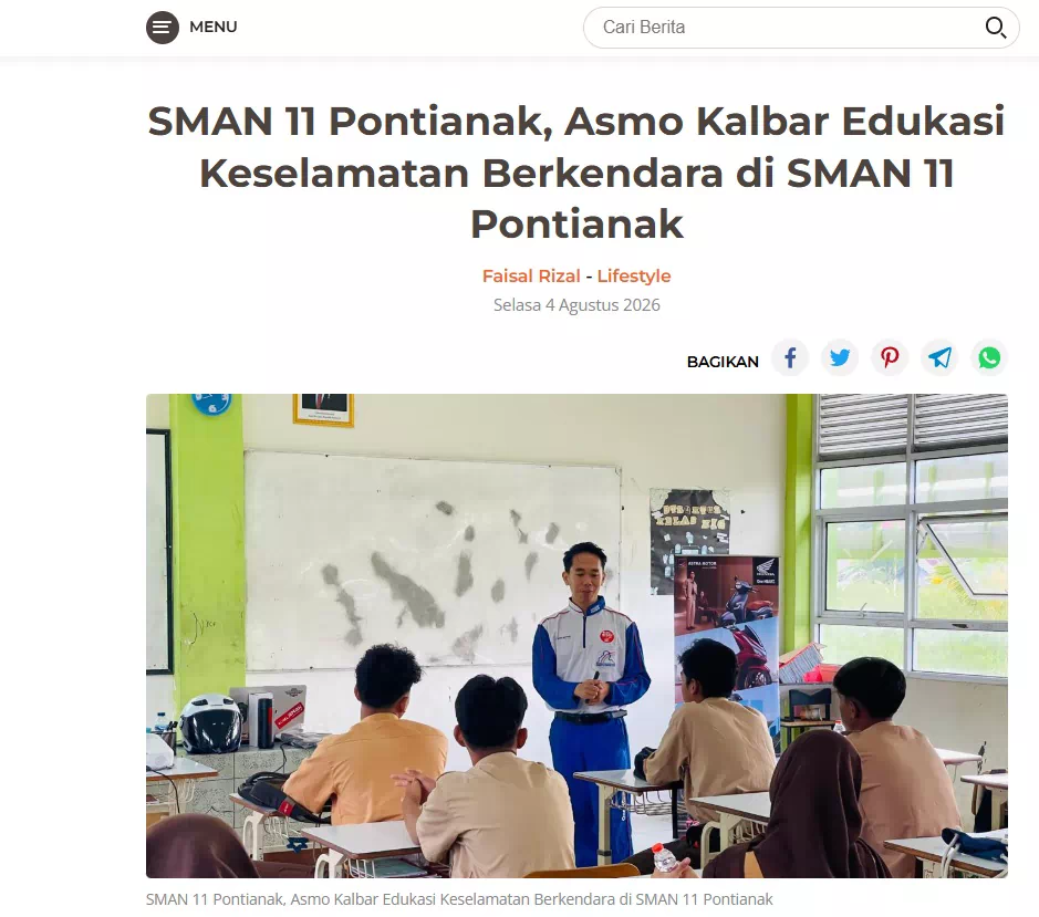 SMAN 11 Pontianak, Asmo Kalbar Edukasi Keselamatan Berkendara di SMAN 11 Pontianak