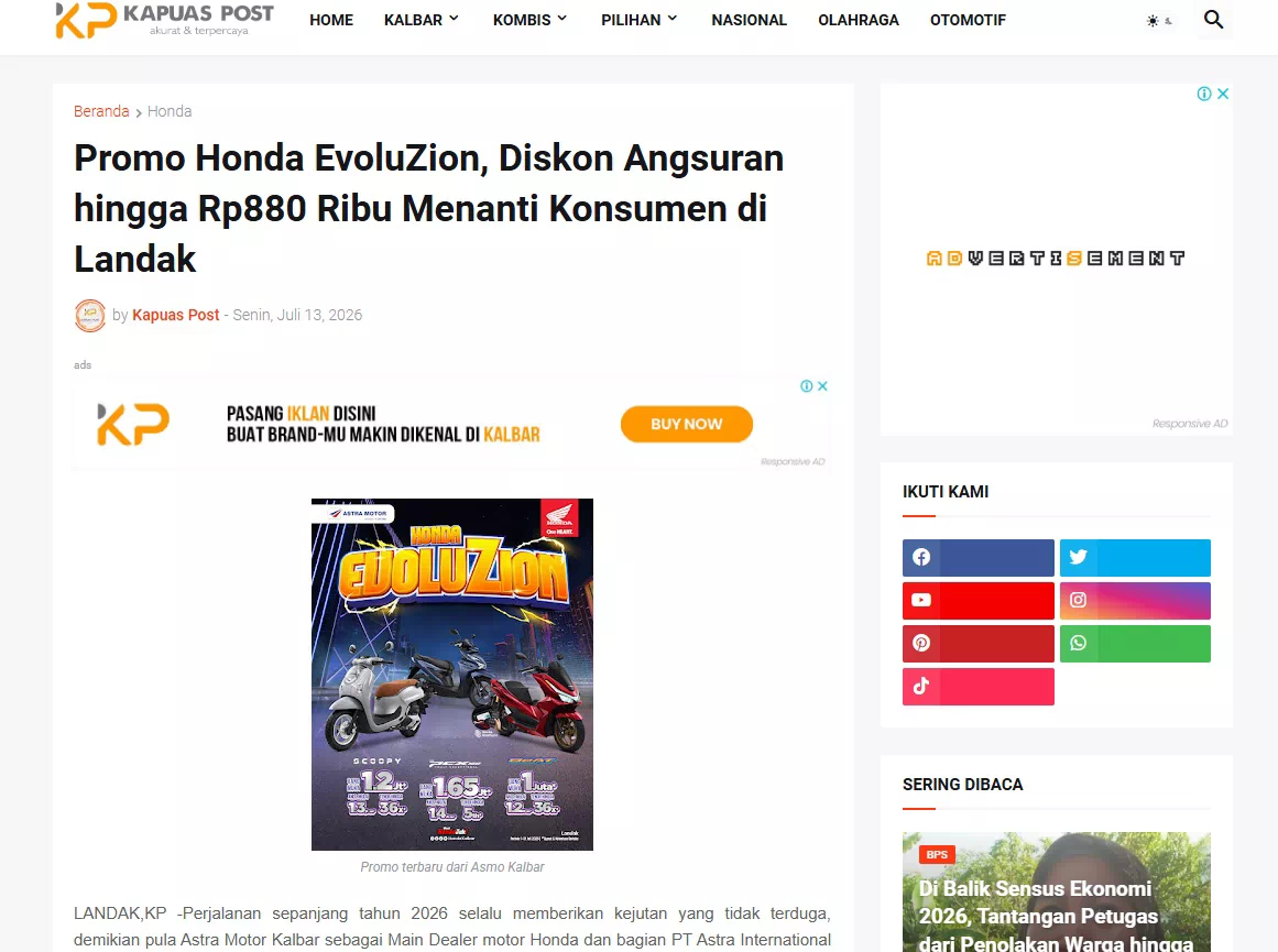 Promo Honda EvoluZion, Diskon Angsuran hingga Rp880 Ribu Menanti Konsumen di Landak