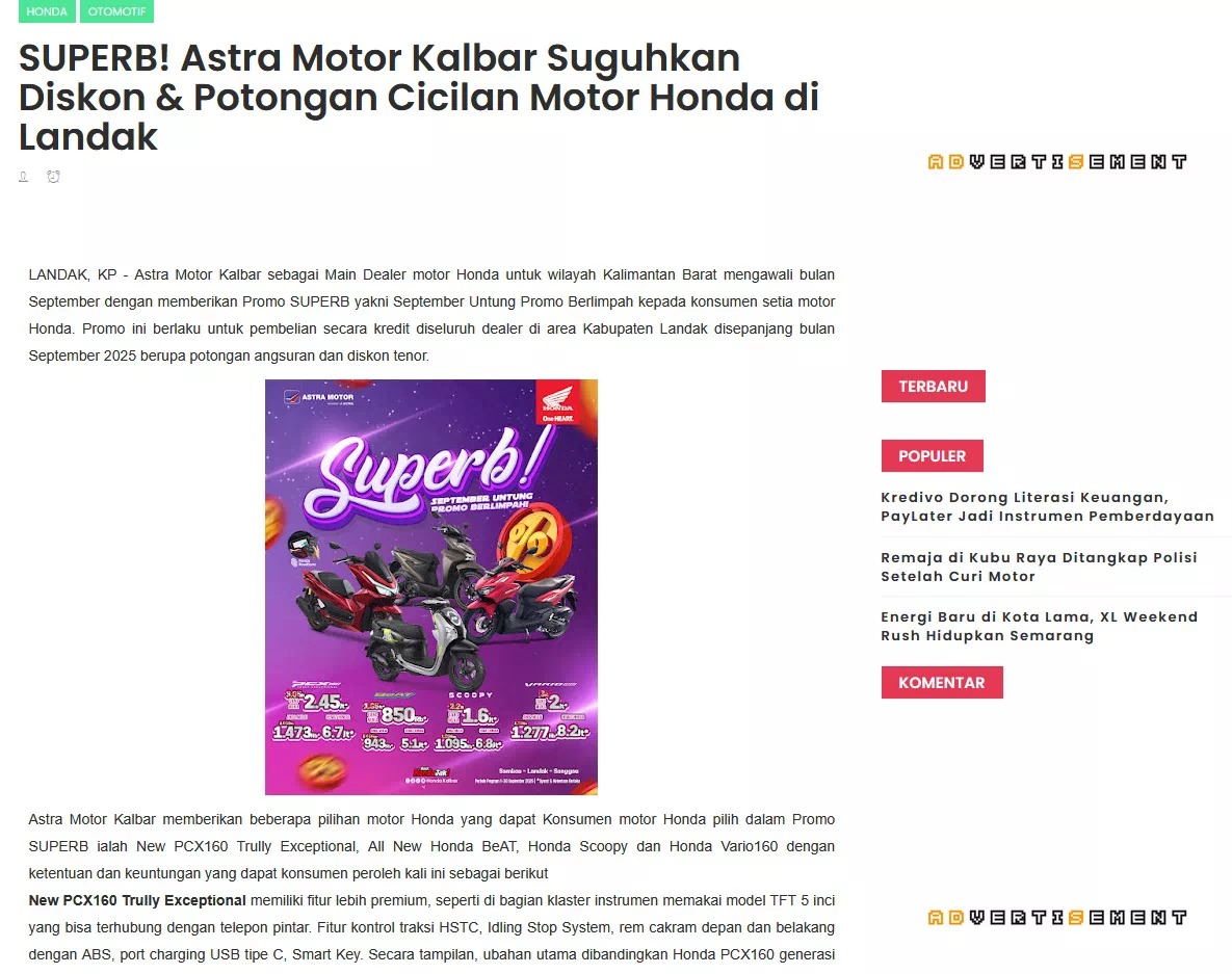 SUPERB! Astra Motor Kalbar Suguhkan Diskon &amp; Potongan Cicilan Motor Honda di Landak