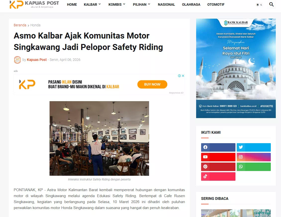 Asmo Kalbar Ajak Komunitas Motor Singkawang Jadi Pelopor Safety Riding