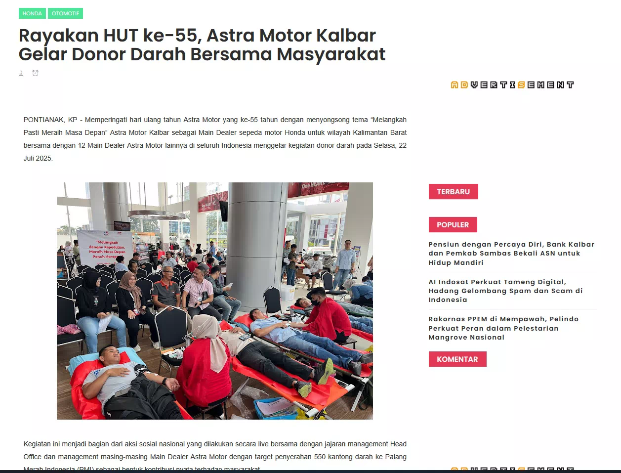 Rayakan HUT ke-55, Astra Motor Kalbar Gelar Donor Darah Bersama Masyarakat