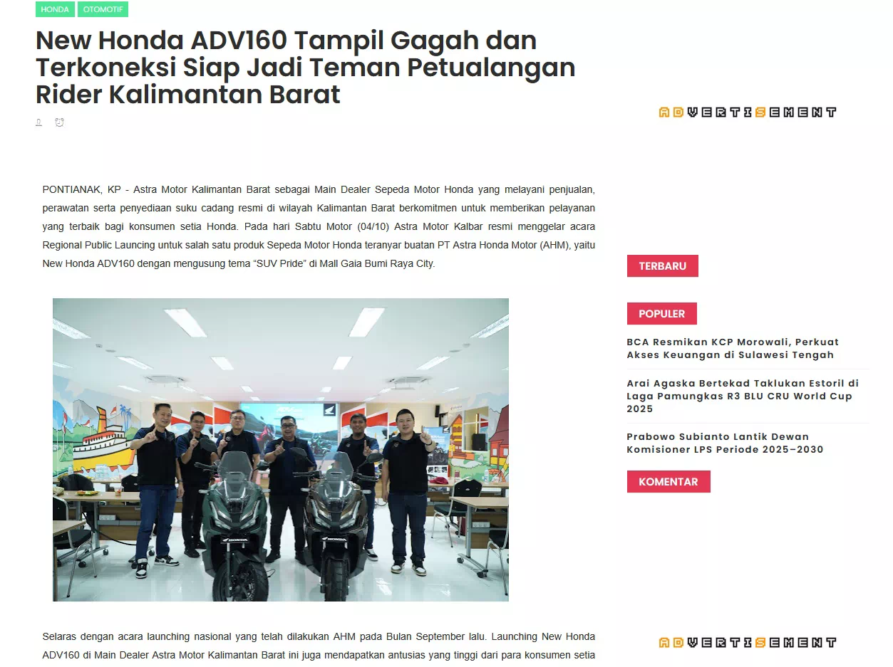 New Honda ADV160 Tampil Gagah dan Terkoneksi Siap Jadi Teman Petualangan Rider Kalimantan Barat