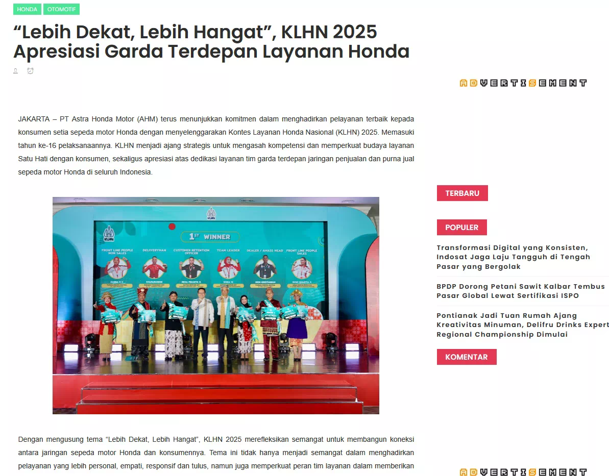 “Lebih Dekat, Lebih Hangat”, KLHN 2025 Apresiasi Garda Terdepan Layanan Honda