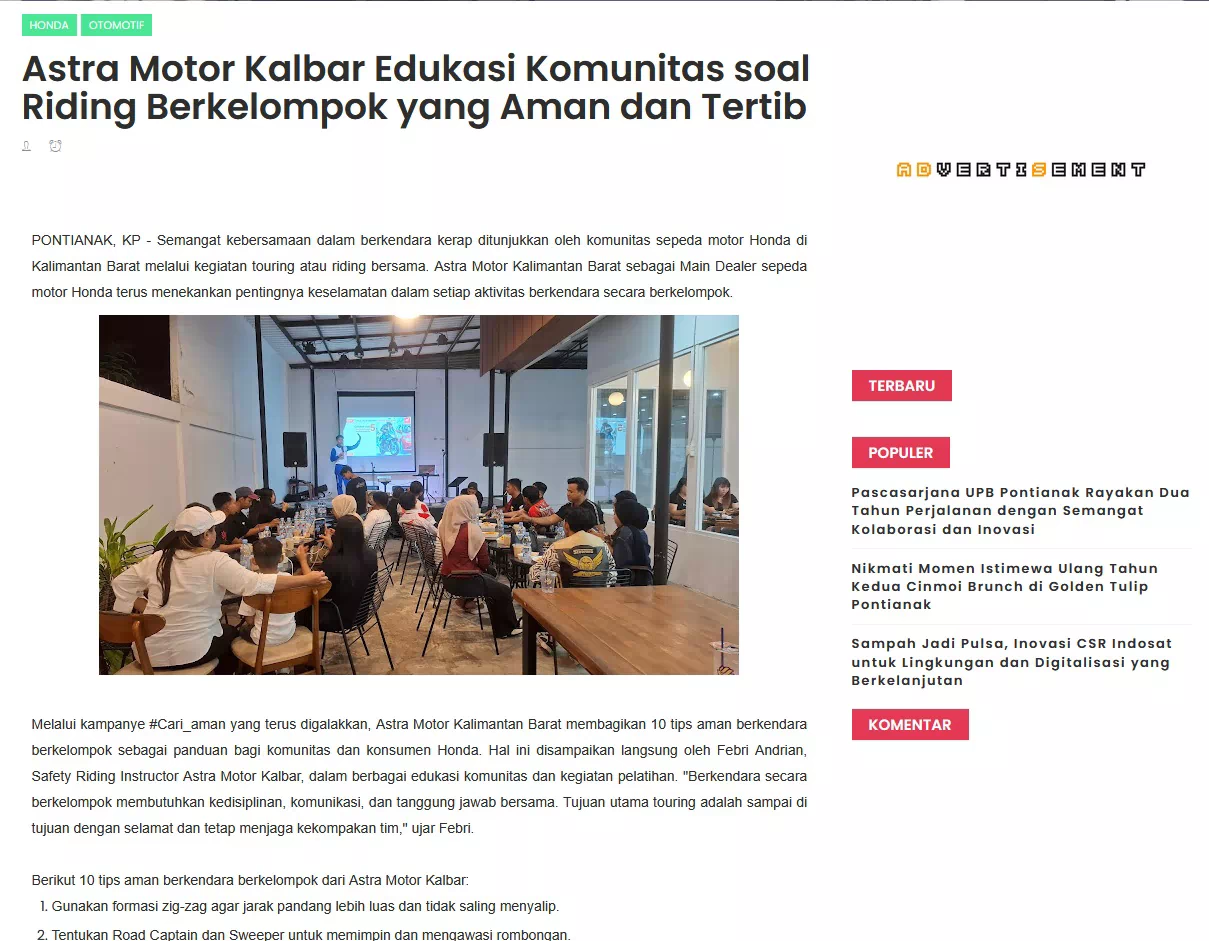 Astra Motor Kalbar Edukasi Komunitas soal Riding Berkelompok yang Aman dan Tertib