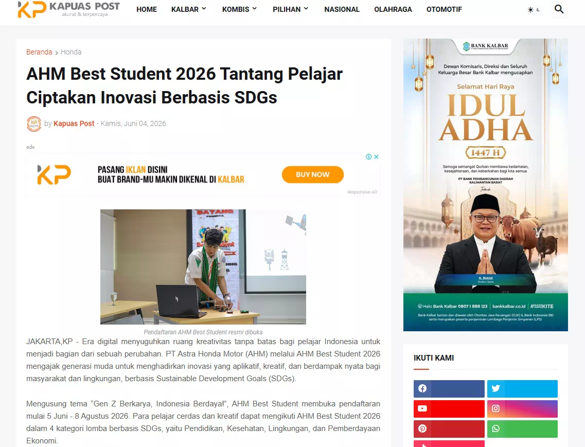 AHM Best Student 2026 Tantang Pelajar Ciptakan Inovasi Berbasis SDGs