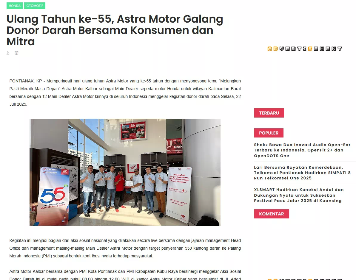 Ulang Tahun ke-55, Astra Motor Galang Donor Darah Bersama Konsumen dan Mitra
