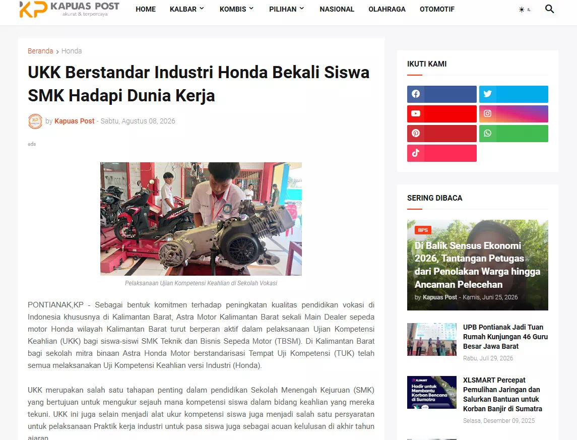 UKK Berstandar Industri Honda Bekali Siswa SMK Hadapi Dunia Kerja