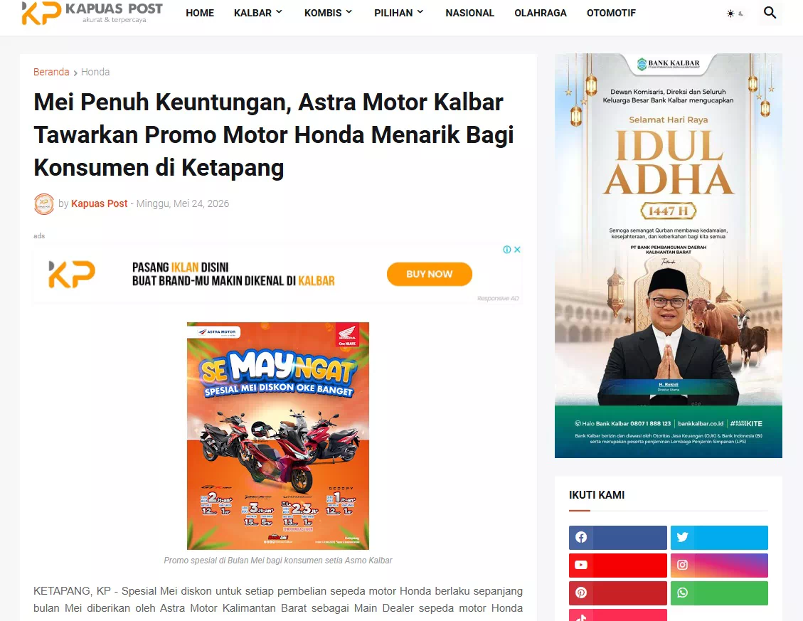 Mei Penuh Keuntungan, Astra Motor Kalbar Tawarkan Promo Motor Honda Menarik Bagi Konsumen di Ketapang