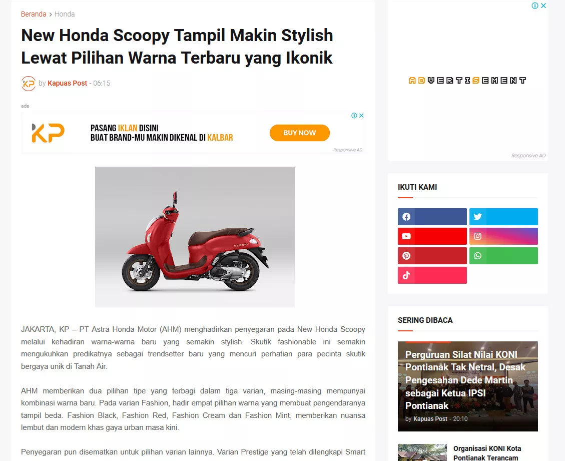 New Honda Scoopy Tampil Makin Stylish Lewat Pilihan Warna Terbaru yang Ikonik