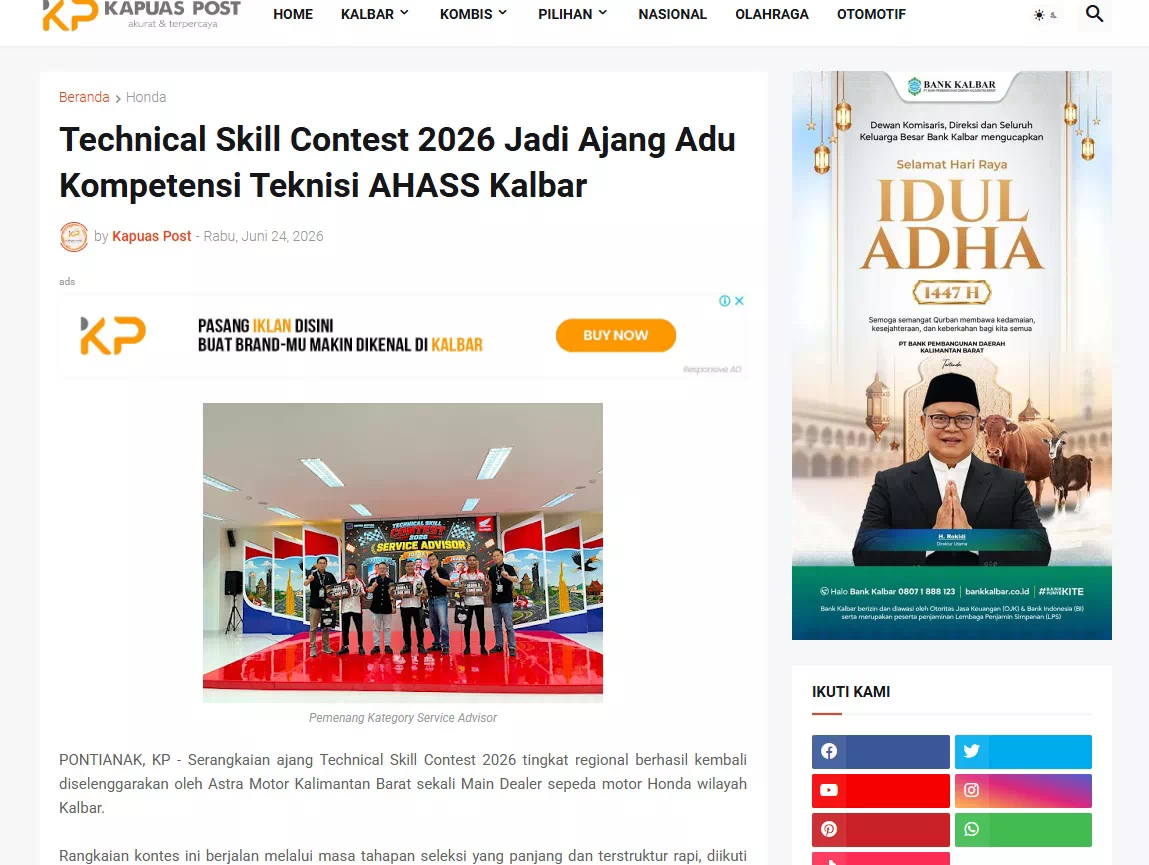 Technical Skill Contest 2026 Jadi Ajang Adu Kompetensi Teknisi AHASS Kalbar