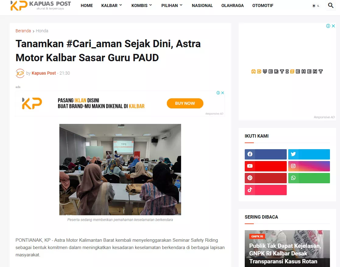 Tanamkan #Cari_aman Sejak Dini, Astra Motor Kalbar Sasar Guru PAUD