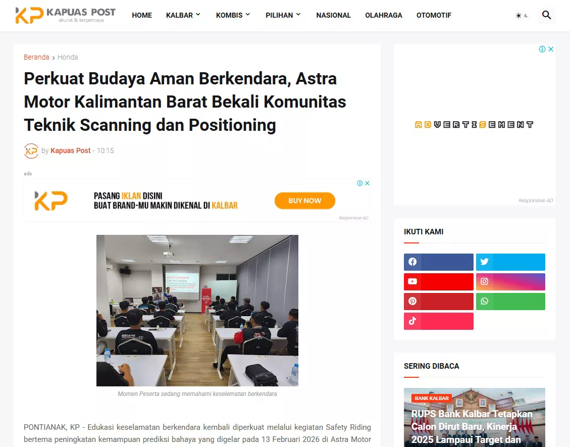 Perkuat Budaya Aman Berkendara, Astra Motor Kalimantan Barat Bekali Komunitas Teknik Scanning dan Positioning