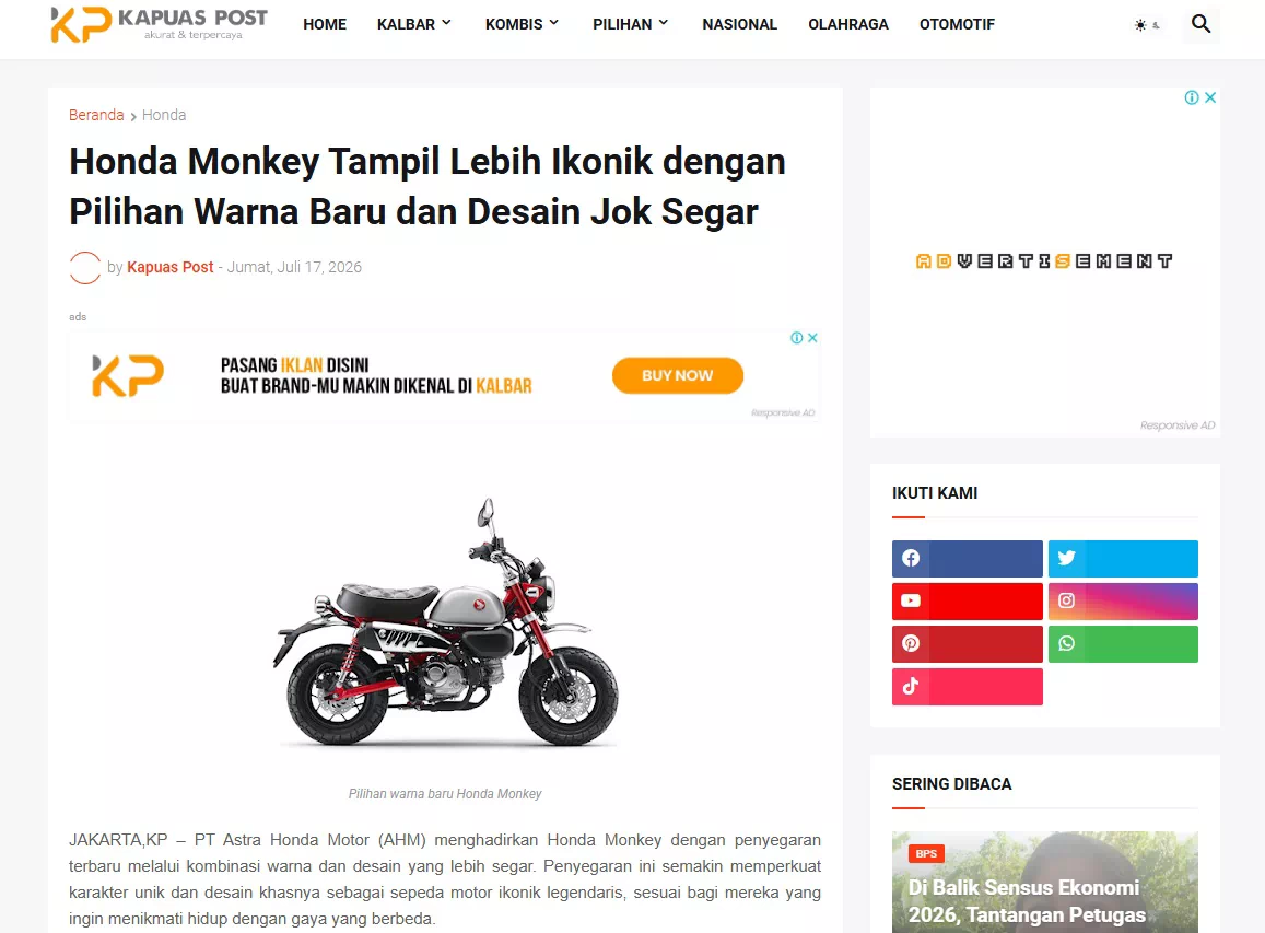 Honda Monkey Tampil Lebih Ikonik dengan Pilihan Warna Baru dan Desain Jok Segar
