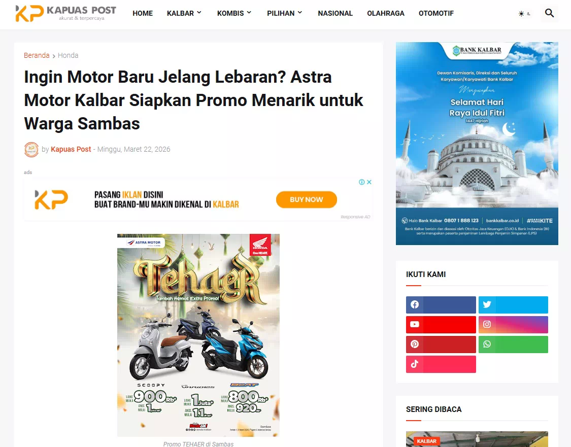 Ingin Motor Baru Jelang Lebaran? Astra Motor Kalbar Siapkan Promo Menarik untuk Warga Sambas