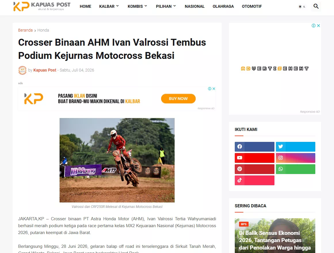 Crosser Binaan AHM Ivan Valrossi Tembus Podium Kejurnas Motocross Bekasi