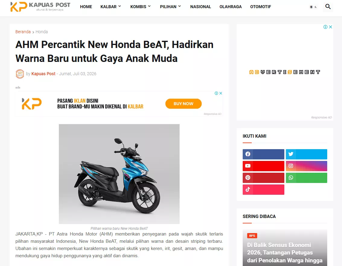 AHM Percantik New Honda BeAT, Hadirkan Warna Baru untuk Gaya Anak Muda