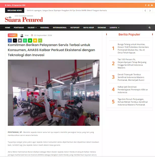 Komitmen Berikan Pelayanan Servis Terbai untuk Konsumen, AHASS Kalbar Perkuat Eksistensi dengan Teknologi dan Inovasi