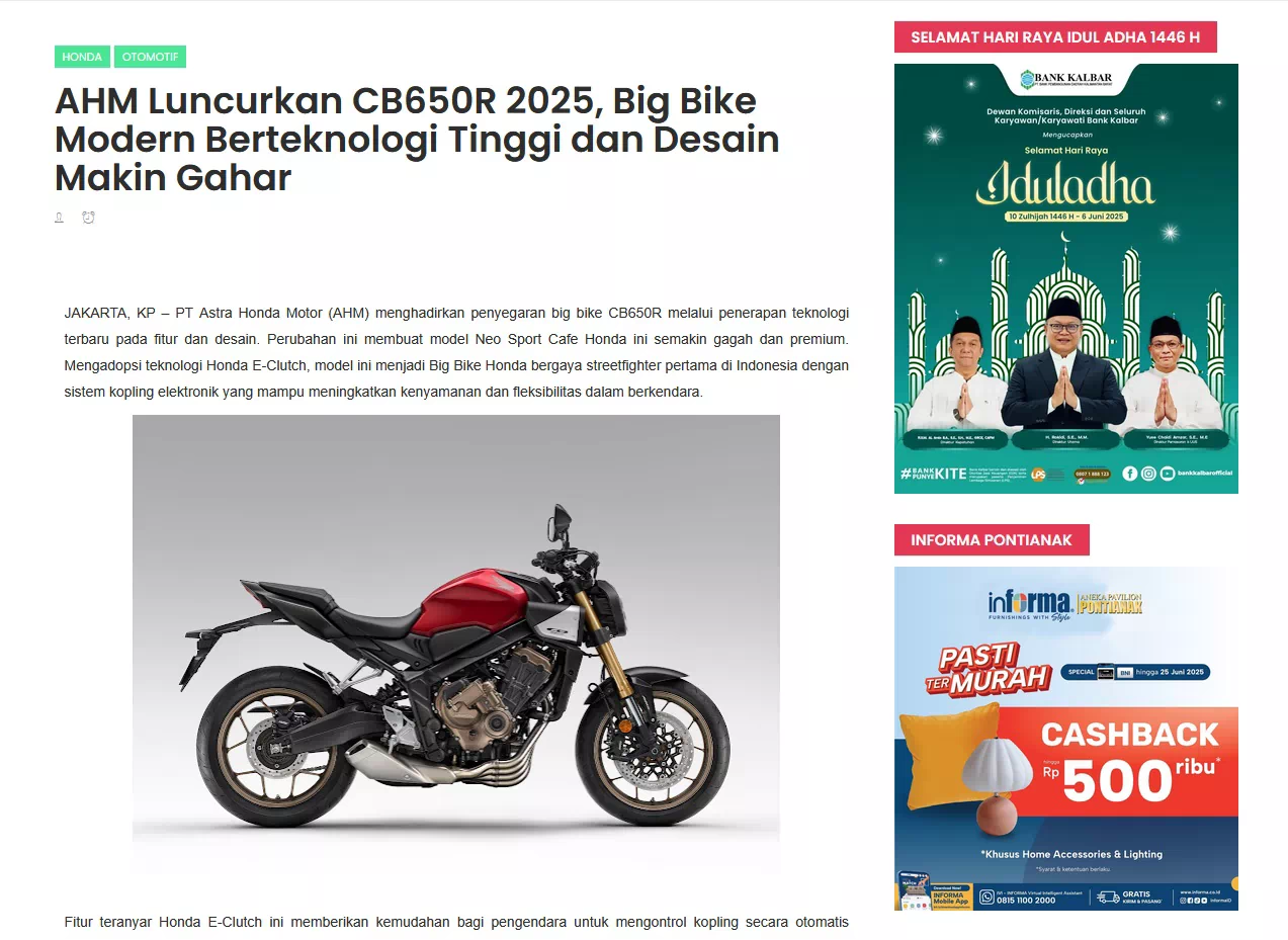 AHM Luncurkan CB650R 2025, Big Bike Modern Berteknologi Tinggi dan Desain Makin Gahar