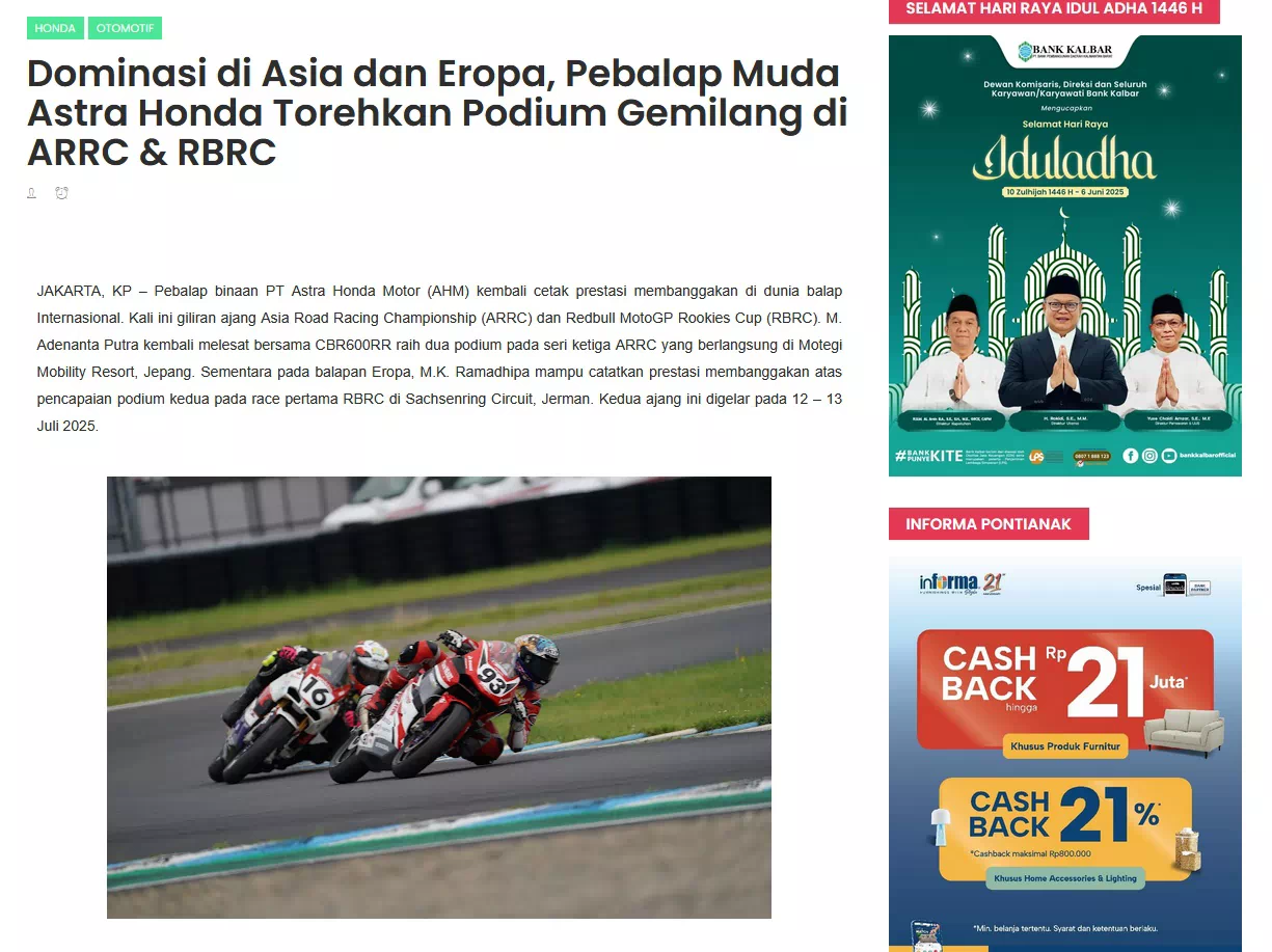 Dominasi di Asia dan Eropa, Pebalap Muda Astra Honda Torehkan Podium Gemilang di ARRC &amp; RBRC