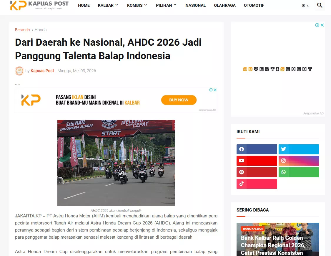 Dari Daerah ke Nasional, AHDC 2026 Jadi Panggung Talenta Balap Indonesia