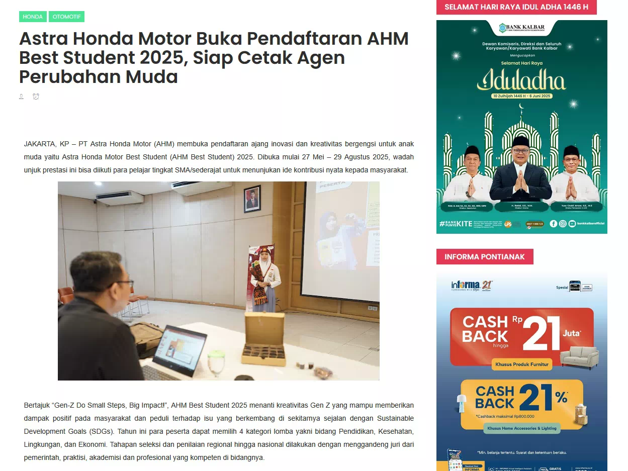 Astra Honda Motor Buka Pendaftaran AHM Best Student 2025, Siap Cetak Agen Perubahan Muda