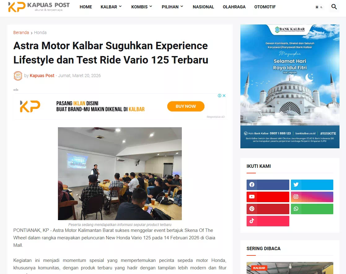 Astra Motor Kalbar Suguhkan Experience Lifestyle dan Test Ride Vario 125 Terbaru