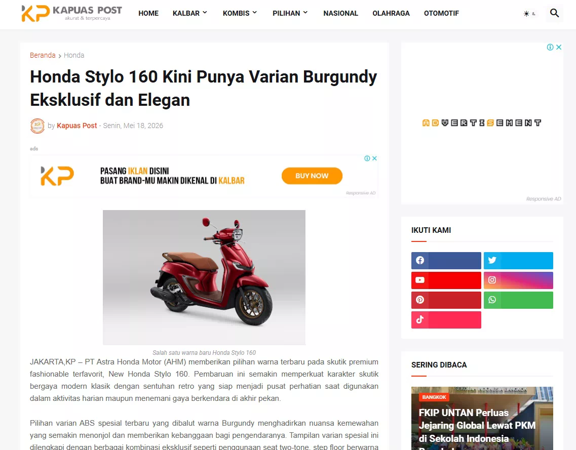 Honda Stylo 160 Kini Punya Varian Burgundy Eksklusif dan Elegan