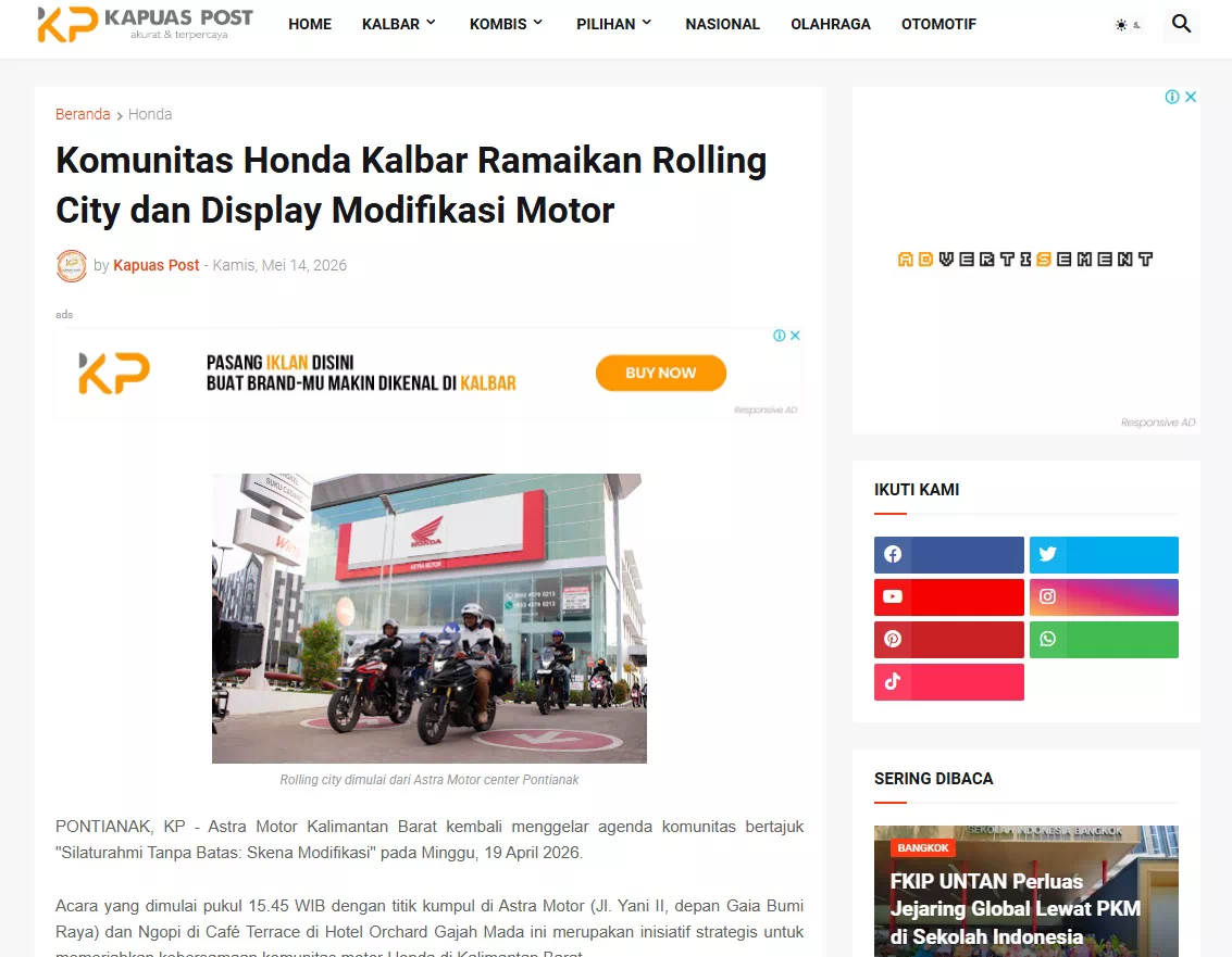 Komunitas Honda Kalbar Ramaikan Rolling City dan Display Modifikasi Motor