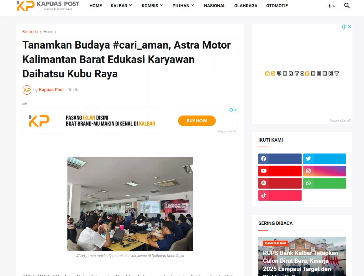 Tanamkan Budaya #cari_aman, Astra Motor Kalimantan Barat Edukasi Karyawan Daihatsu Kubu Raya