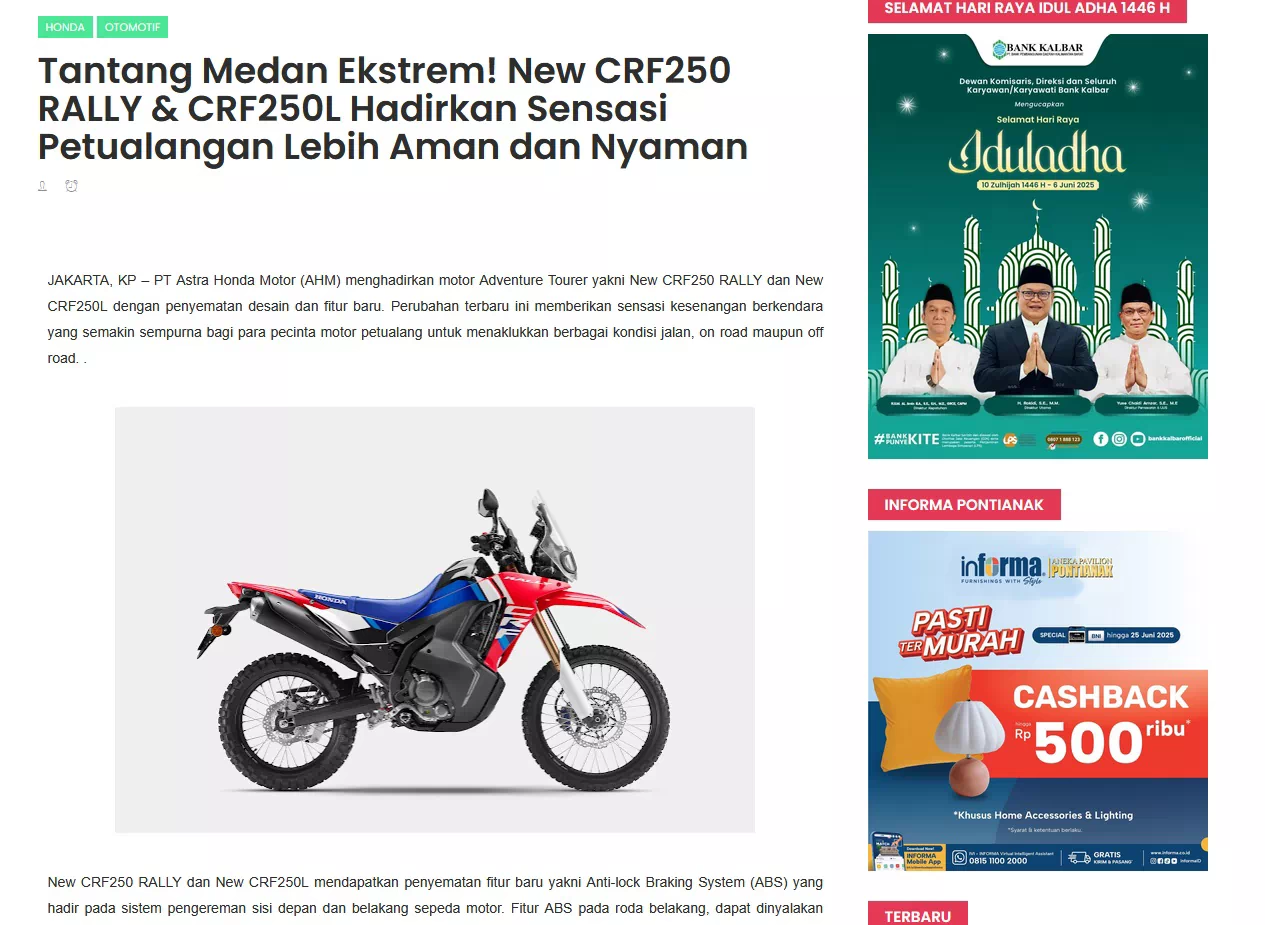 Tantang Medan Ekstrem! New CRF250 RALLY &amp; CRF250L Hadirkan Sensasi Petualangan Lebih Aman dan Nyaman